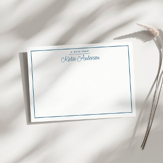 Modern Minimal Cursive Script Blue Cyan Note Card