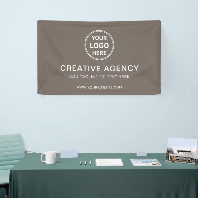 Modern Minimal Custom Logo Taupe Business Branding Banner (Tradeshow)