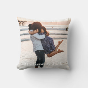 Modern Minimal Custom Photo and Names Throw Pillow