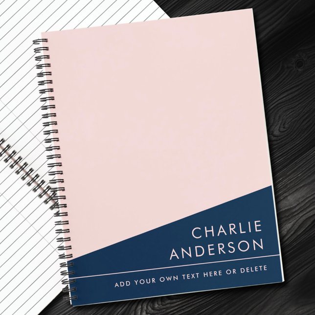 Modern minimal dark blue and pink custom name notebook (Modern minimal dark blue and pink custom name notebook)