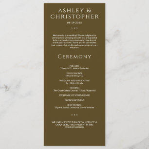 Modern Minimal Dark Bronze Wedding Ceremony Program