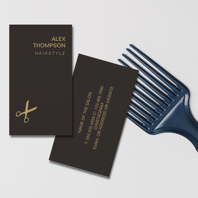Modern Minimal Dark Faux Gold Hair Stylist Business Card (Creator Uploaded)