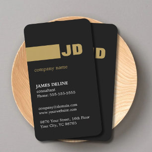 Modern Minimal Dark Grey Gold Monogram Consultant Business Card
