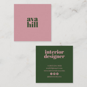 Modern Minimal Dark Pink Green Professional Logo Square Business Card