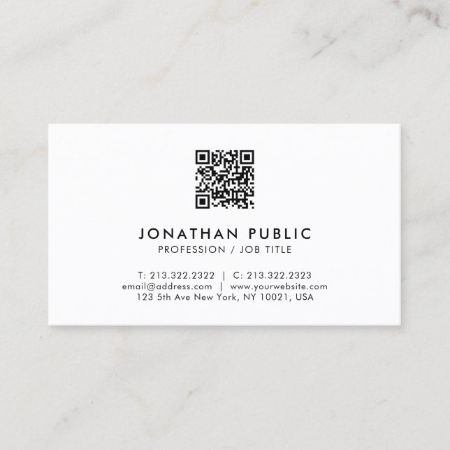 Modern Minimal Design Elegant Professional QR Code Business Card (Front)