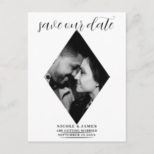Modern Minimal Diamond Photo Wedding Save the Date Announcement Postcard