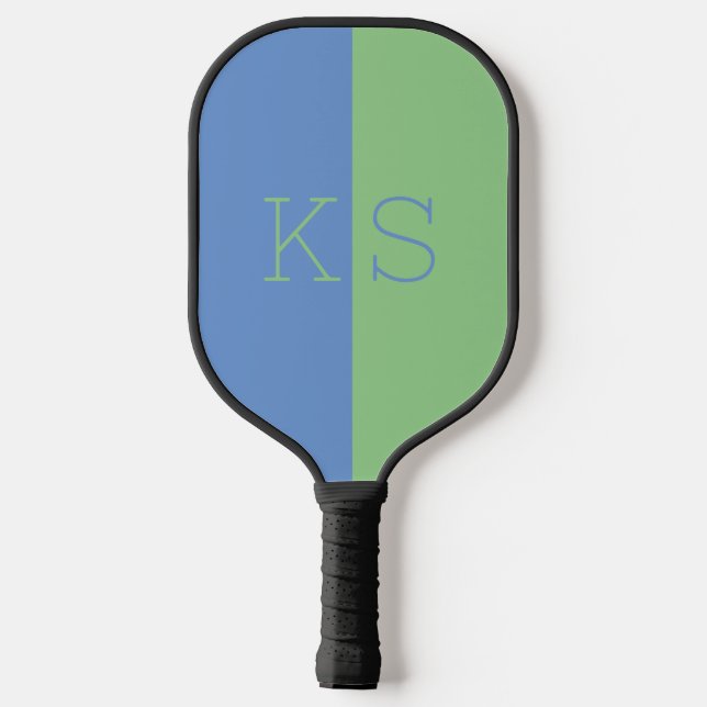 Modern Minimal Dusty Blue Green Monogram Pickleball Paddle (Back)