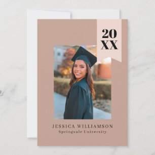 Modern Minimal Dusty Pink Ribbon Graduation Photo Announcement