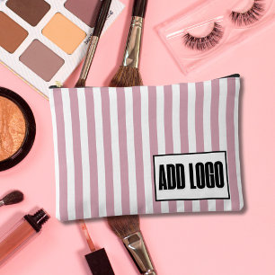 Modern Minimal Dusty Pink Stripes Business Logo Accessory Pouch