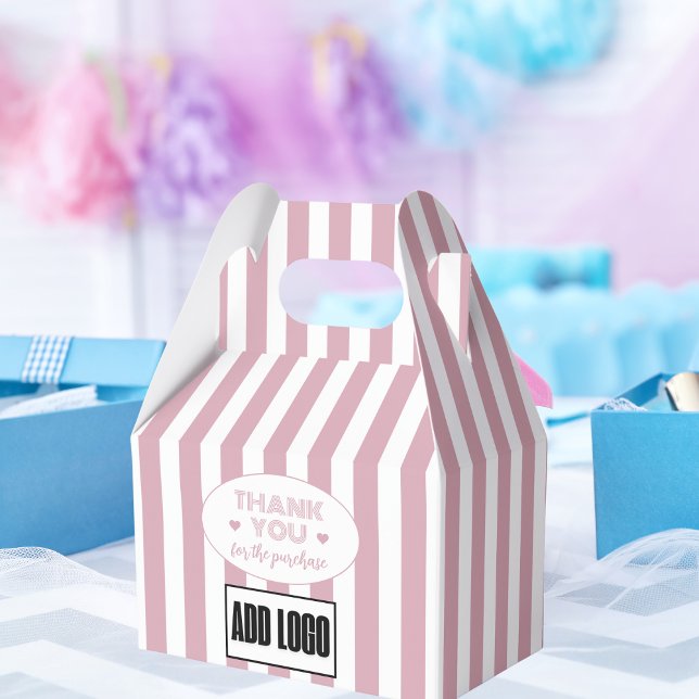 Modern Minimal Dusty Pink Stripes Business Logo  Favor Box (Creator Uploaded)