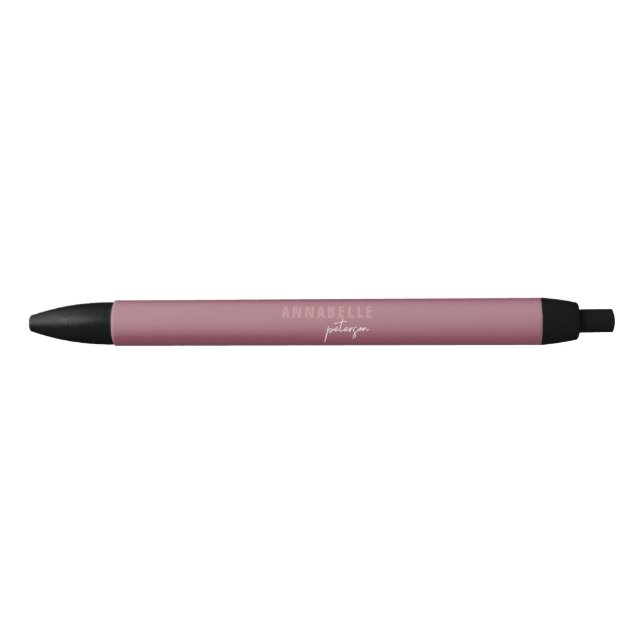Modern Minimal Dusty Rose Script Personalized Blue Ink Pen (Front)