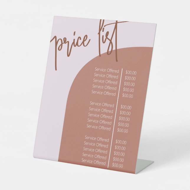 Modern Minimal Earth Tones Arch Price List Pedestal Sign (Front)