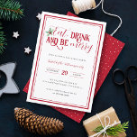 Modern Minimal Eat Drink Be Merry Christmas Party Invitation<br><div class="desc">Invite loved ones to your Christmas celebration with our Christmas Party Invitation. "Eat,  drink and be merry" is presented in festive typography with a watercolor holly sprig. Your party details appear in elegant typography within a double border. The reverse side boasts a red background adorned with white hand-drawn dots.</div>