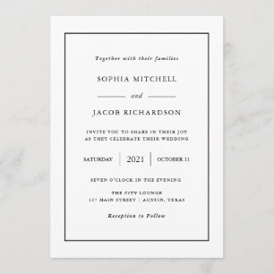 Modern Minimal   Editable Colour Border Wedding Invitation