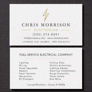Modern Minimal Electrician White Gold Business Card