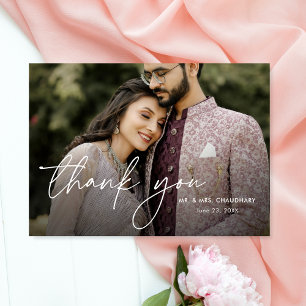 Modern Minimal Elegant 2 Photos Wedding Thank You Card