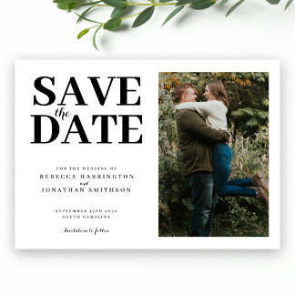 Modern Minimal Elegant Black White Photo Wedding Save The Date