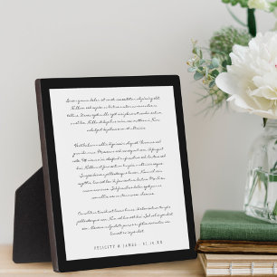 Modern Minimal & Elegant Black/White Wedding Vows Plaque