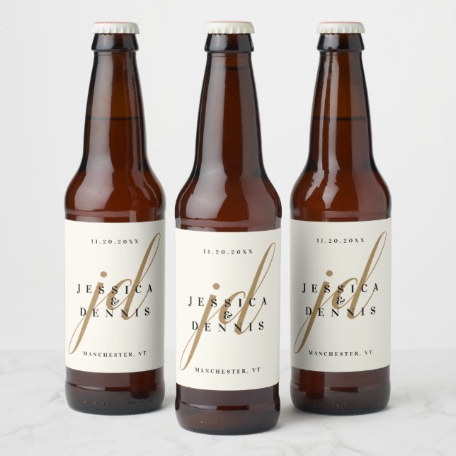 Modern Minimal Elegant Calligraphy Script Monogram Beer Bottle Label (Bottles)
