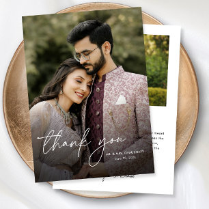 Modern Minimal Elegant Chic 2 Photos Wedding Thank You Card