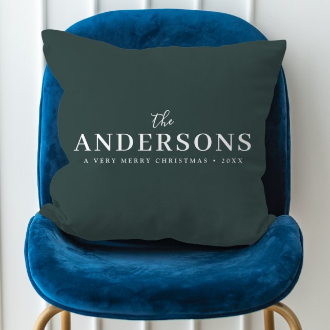 Modern Minimal Elegant | Dark Forest Green Name Throw Pillow (Creator Uploaded)
