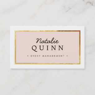 MODERN MINIMAL elegant gold border black pale pink Business Card