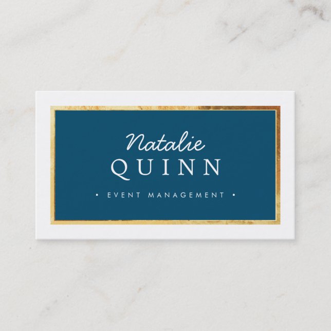 MODERN MINIMAL elegant gold border dark navy blue Business Card (Front)