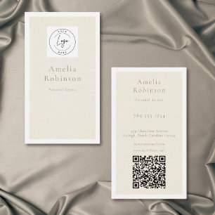 Modern Minimal Elegant Ivory Professional QR Logo Business Card