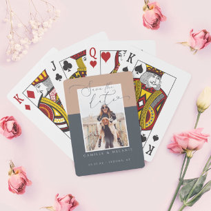 Modern, Minimal Elegant Navy & Tan Two Tone Photo Playing Cards