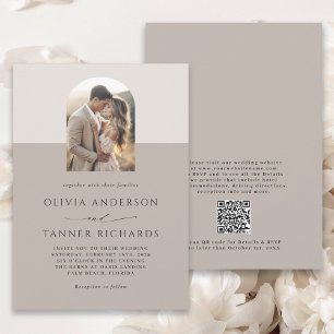 Modern Minimal Elegant Photo Arch QR code Wedding Invitation