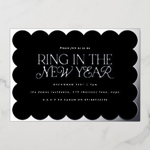 Modern minimal elegant sage green retro wavy edge foil holiday card