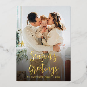 Modern Minimal Elegant Script 2 Photo Christmas Foil Holiday Card