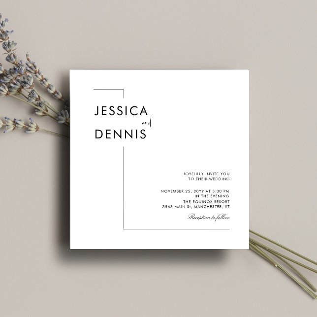Modern Minimal Elegant Script B&W Square Wedding Invitation (Creator Uploaded)