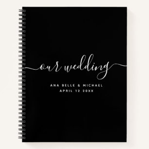 Modern Minimal Elegant Script Black Wedding Guest Notebook