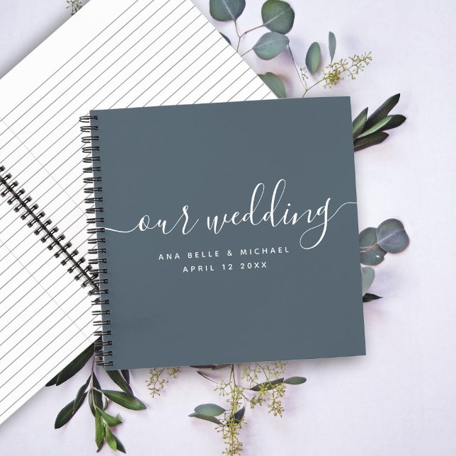 Modern Minimal Elegant Script Blue Wedding Guest Notebook (Creator Uploaded)
