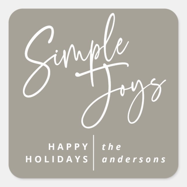 Modern, minimal elegant script holiday photo square sticker (Front)