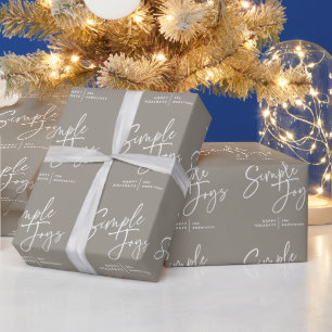 Modern, minimal elegant script holiday photo wrapping paper