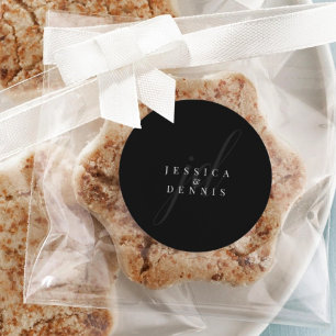 Modern Minimal Elegant Script Monogram Wedding Classic Round Sticker