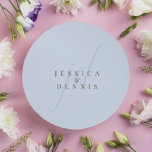 Modern Minimal Elegant Script Monogram Wedding Classic Round Sticker<br><div class="desc">Modern Minimal Elegant Script Monogram Wedding Classic Round Sticker Add a touch of elegance to your wedding with these modern, minimalist, and elegant script monogram classic round stickers. Crafted in classic light blue and Roman Coffee colours, these stickers are perfect for sealing invitations, favour bags, or adding a personalized touch...</div>