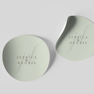 Modern Minimal Elegant Script Monogram Wedding Classic Round Sticker