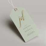 Modern Minimal Elegant Script Monogram Wedding Gift Tags<br><div class="desc">Modern Minimal Elegant Calligraphy Script Monogram Wedding Gift Tags Add a touch of elegance to your wedding favours with these stunning, modern, minimalist, and elegant calligraphy script monogram gift tags. Crafted in classic sage green, brown and gold, these tags are the perfect way to personalize your gifts and thank your...</div>
