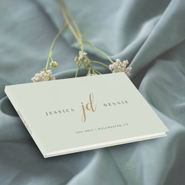 Modern Minimal Elegant Script Monogram Wedding Guest Book (Creator Uploaded)