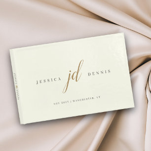 Modern Minimal Elegant Script Monogram Wedding Guest Book