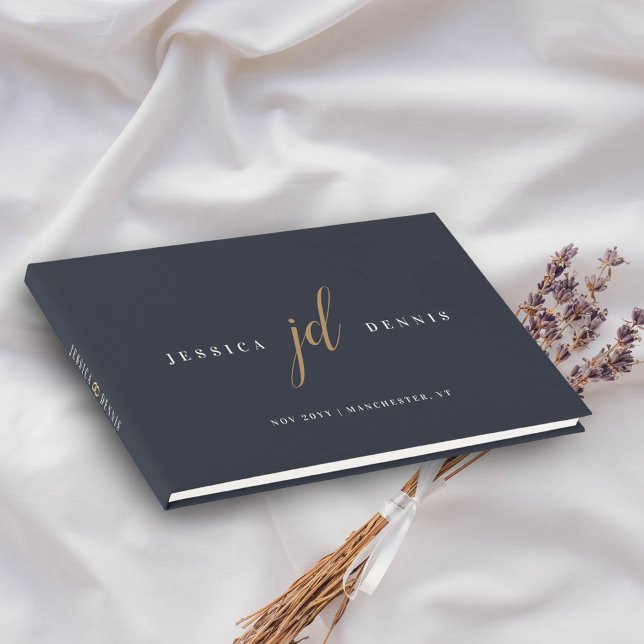 Modern Minimal Elegant Script Monogram Wedding Guest Book (Creator Uploaded)