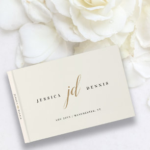 Modern Minimal Elegant Script Monogram Wedding Guest Book