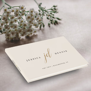 Modern Minimal Elegant Script Monogram Wedding Guest Book
