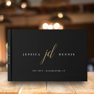 Modern Minimal Elegant Script Monogram Wedding Guest Book