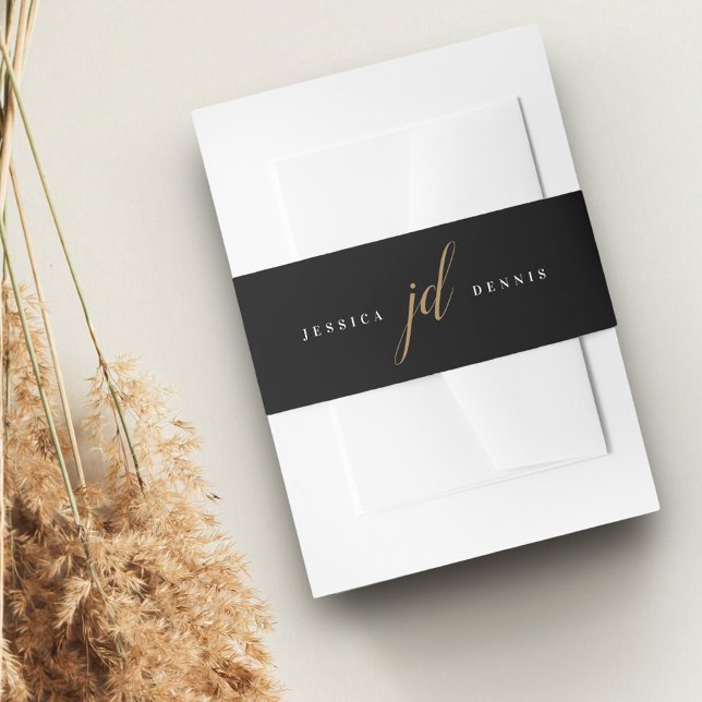 Modern Minimal Elegant Script Monogram Wedding Invitation Belly Band (Creator Uploaded)