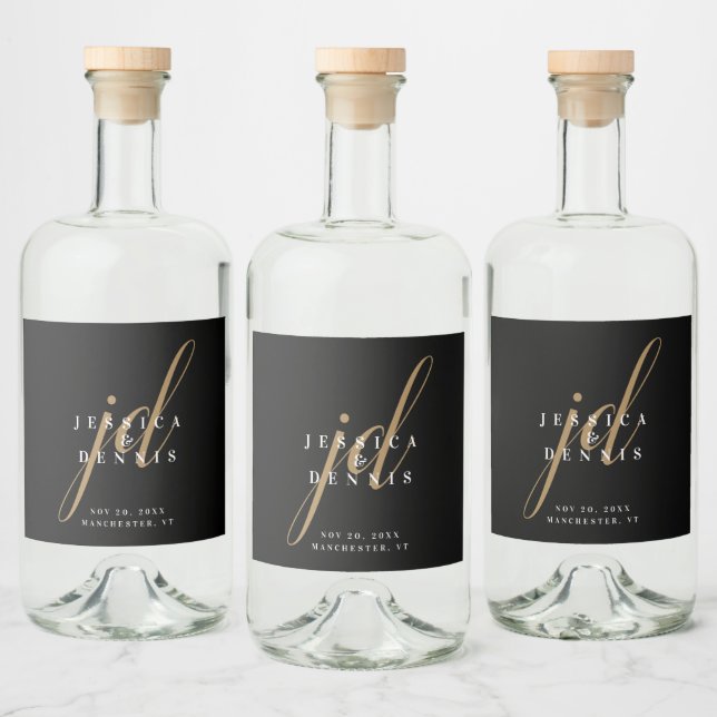 Modern Minimal Elegant Script Monogram Wedding Liquor Bottle Label (Bottles)