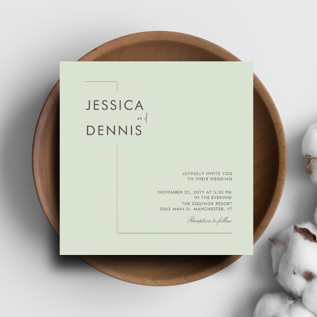 Modern Minimal Elegant Script Sage Square Wedding Invitation (Creator Uploaded)